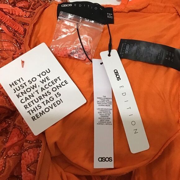 ASOS Orange Sequin Fringe Midi Slip Dress New Size 8 - Picture 4 of 16